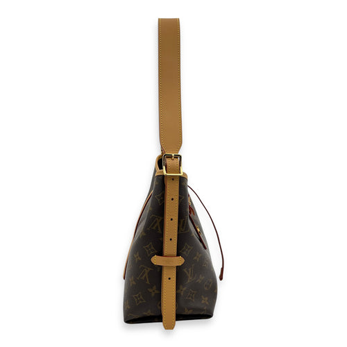 Carryall PM Brown Shoulder Bag in Monogram Coated Canvas, Gold hardware
