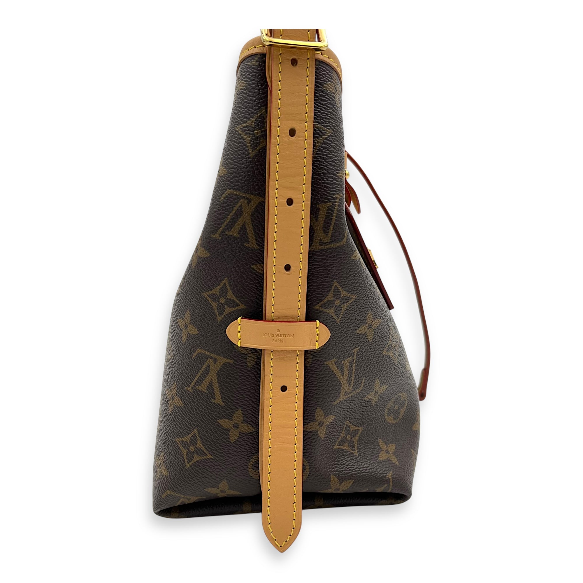 Carryall PM Brown Shoulder Bag in Monogram Coated Canvas, Gold hardware