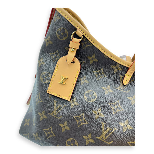 Carryall PM Brown Shoulder Bag in Monogram Coated Canvas, Gold hardware