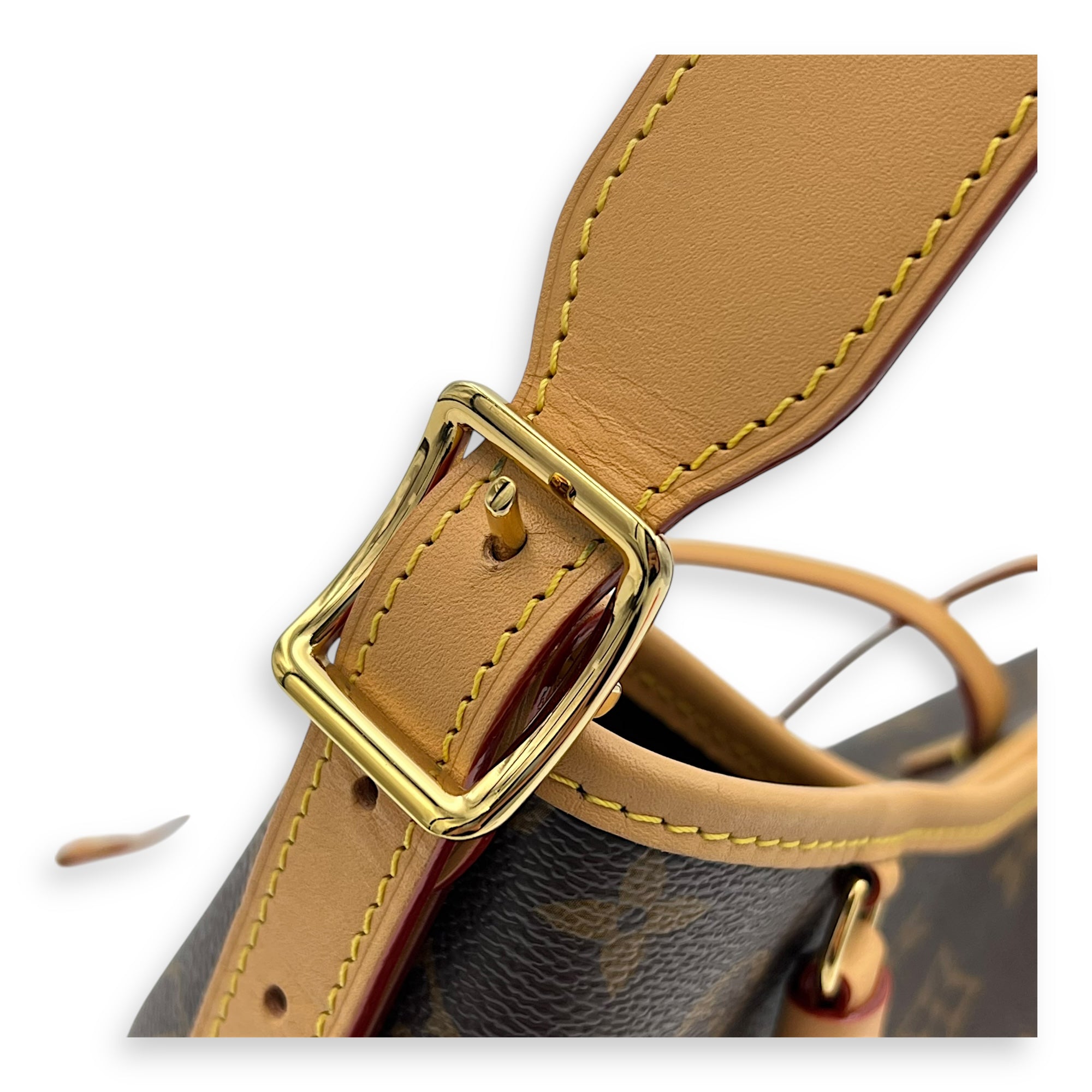 Carryall PM Brown Shoulder Bag in Monogram Coated Canvas, Gold hardware