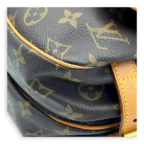 Saumur Crossbody Bag Brown in Monogram Coated Canvas, Gold hardware
