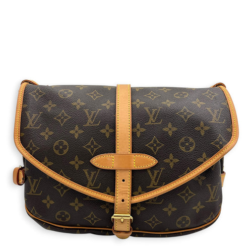 Saumur Crossbody Bag Brown in Monogram Coated Canvas, Gold hardware