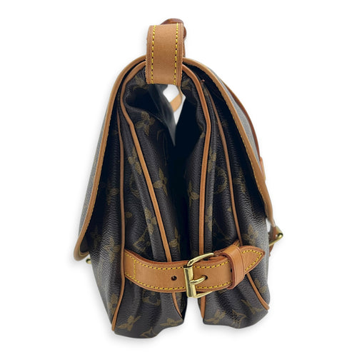 Saumur Crossbody Bag Brown in Monogram Coated Canvas, Gold hardware