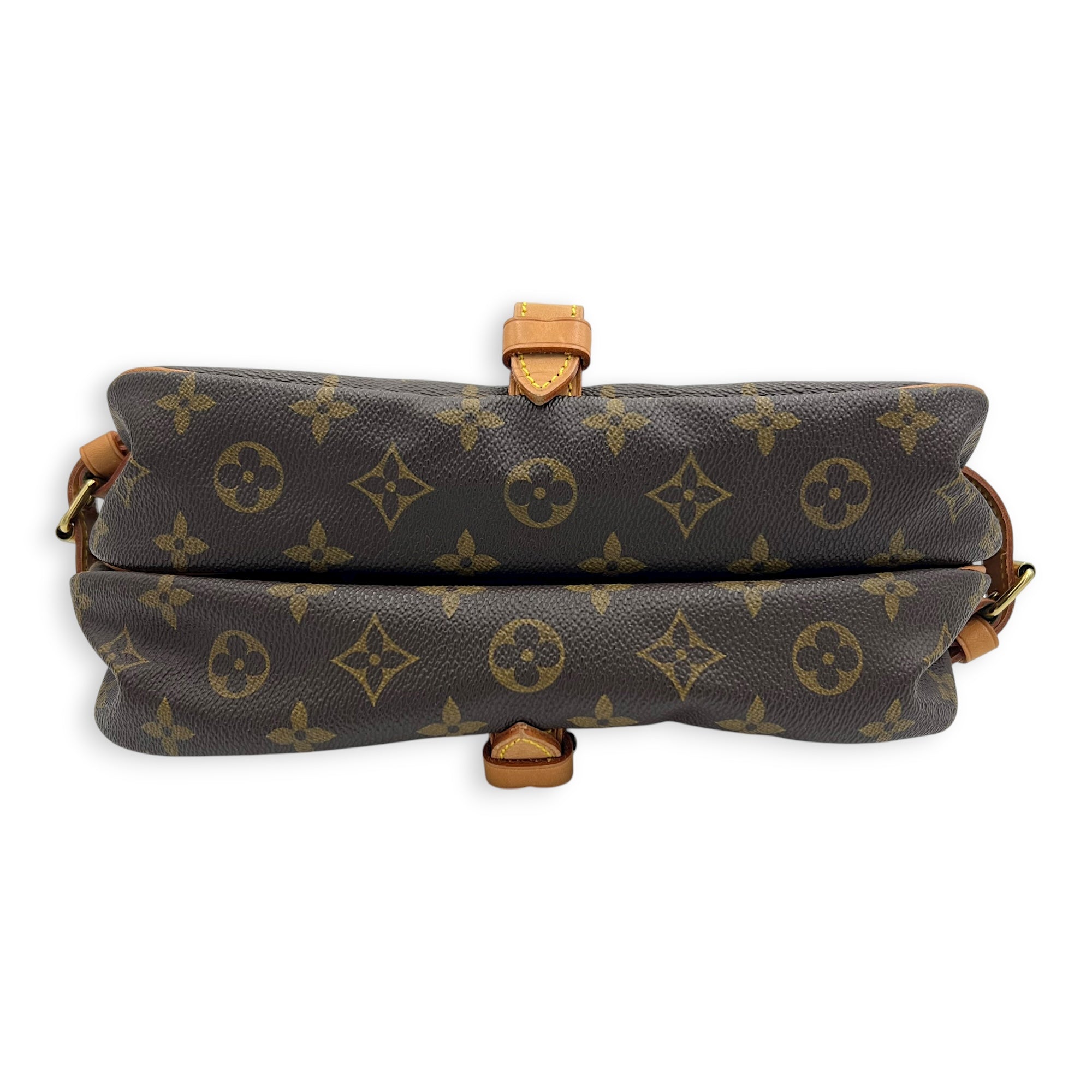 Saumur Crossbody Bag Brown in Monogram Coated Canvas, Gold hardware