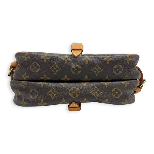 Saumur Crossbody Bag Brown in Monogram Coated Canvas, Gold hardware