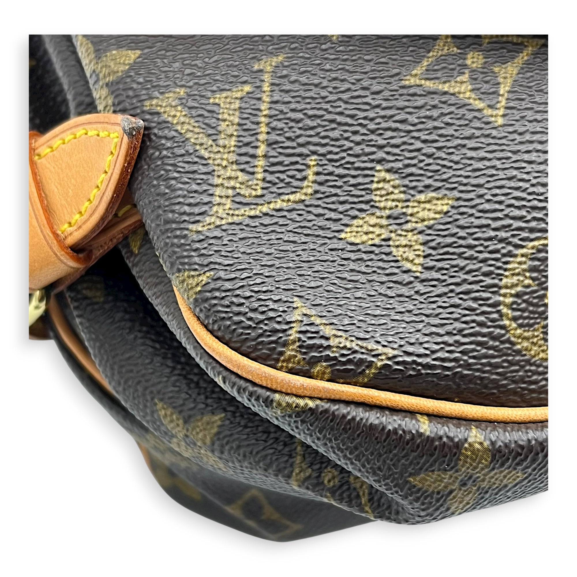 Saumur Crossbody Bag Brown in Monogram Coated Canvas, Gold hardware