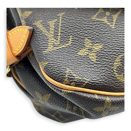 Saumur Crossbody Bag Brown in Monogram Coated Canvas, Gold hardware