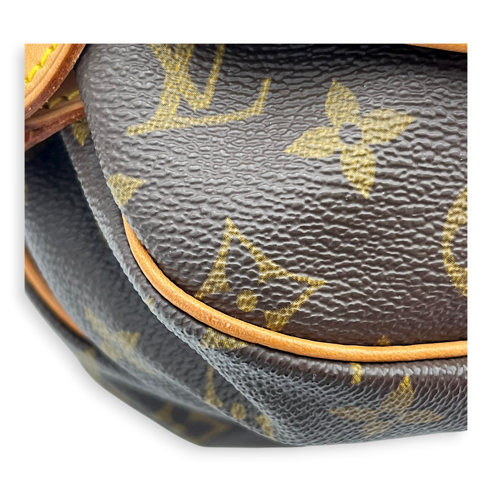 Saumur Crossbody Bag Brown in Monogram Coated Canvas, Gold hardware