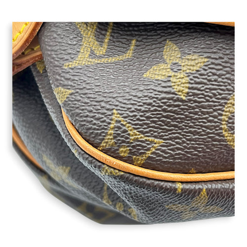 Saumur Crossbody Bag Brown in Monogram Coated Canvas, Gold hardware