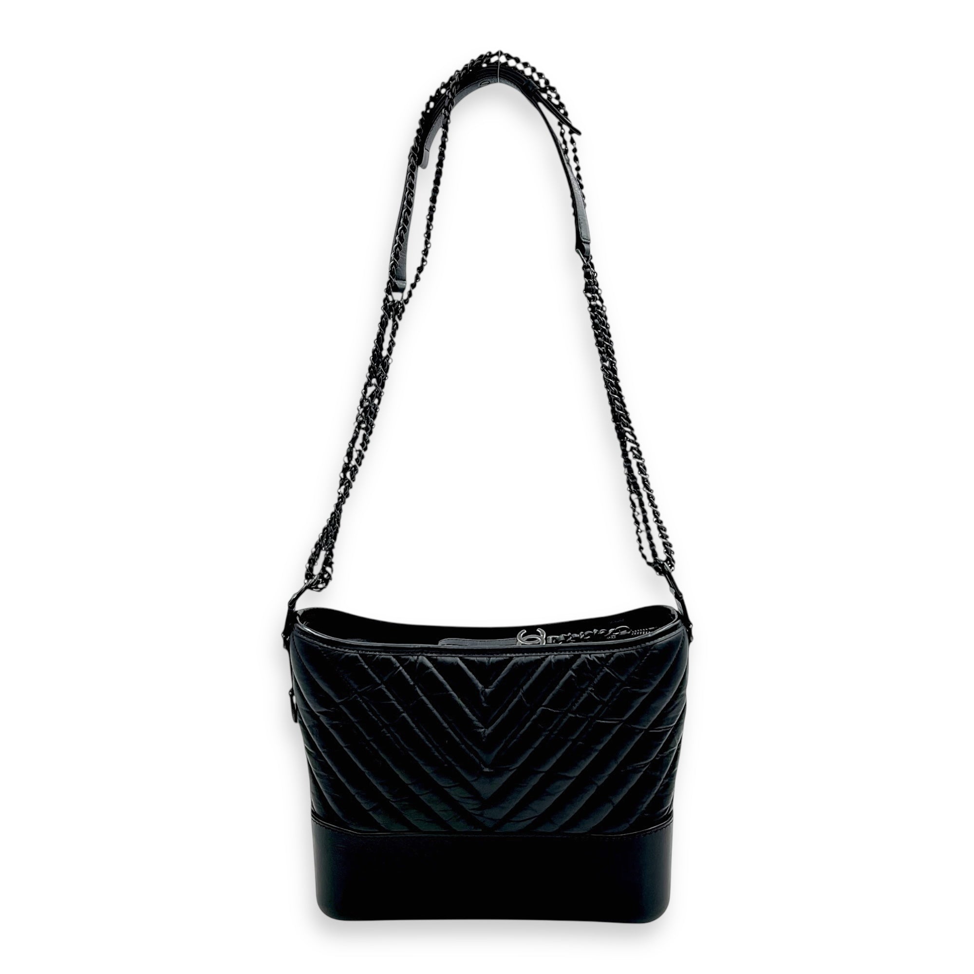 Gabrielle Large Black Shoulder Bag in Calfskin, So Black hardware