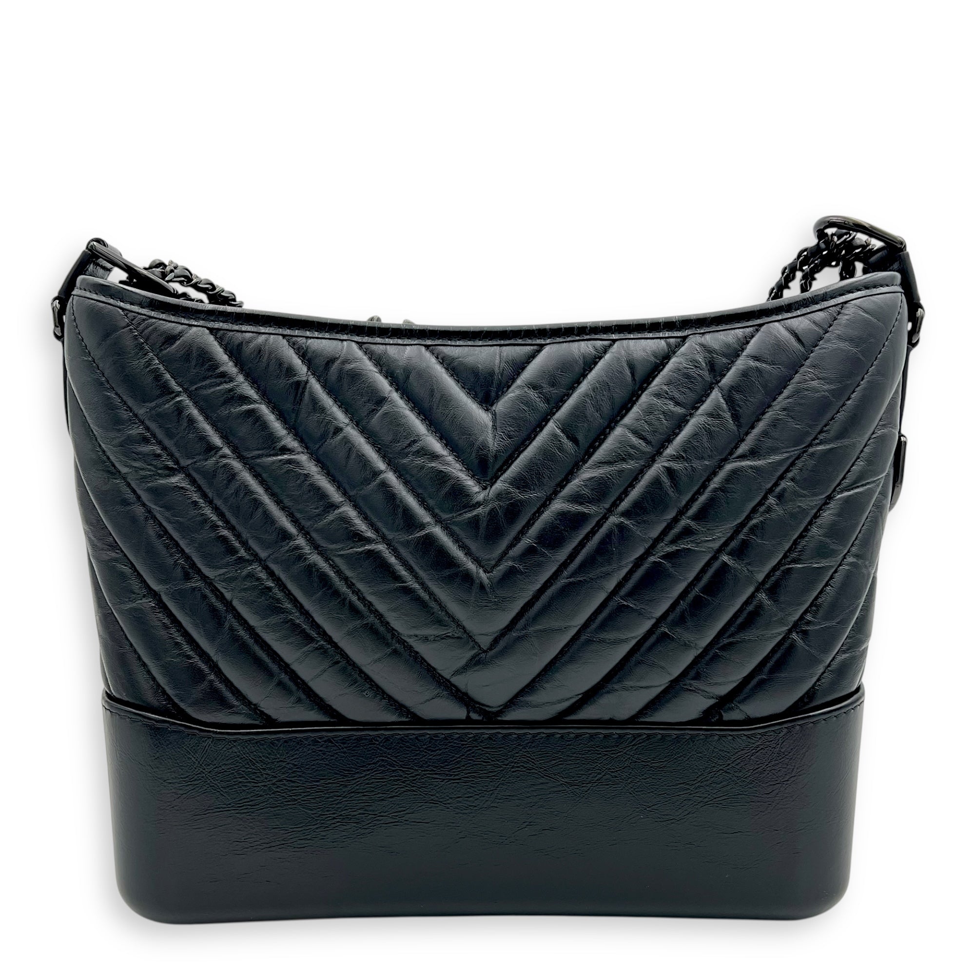 Gabrielle Large Black Shoulder Bag in Calfskin, So Black hardware