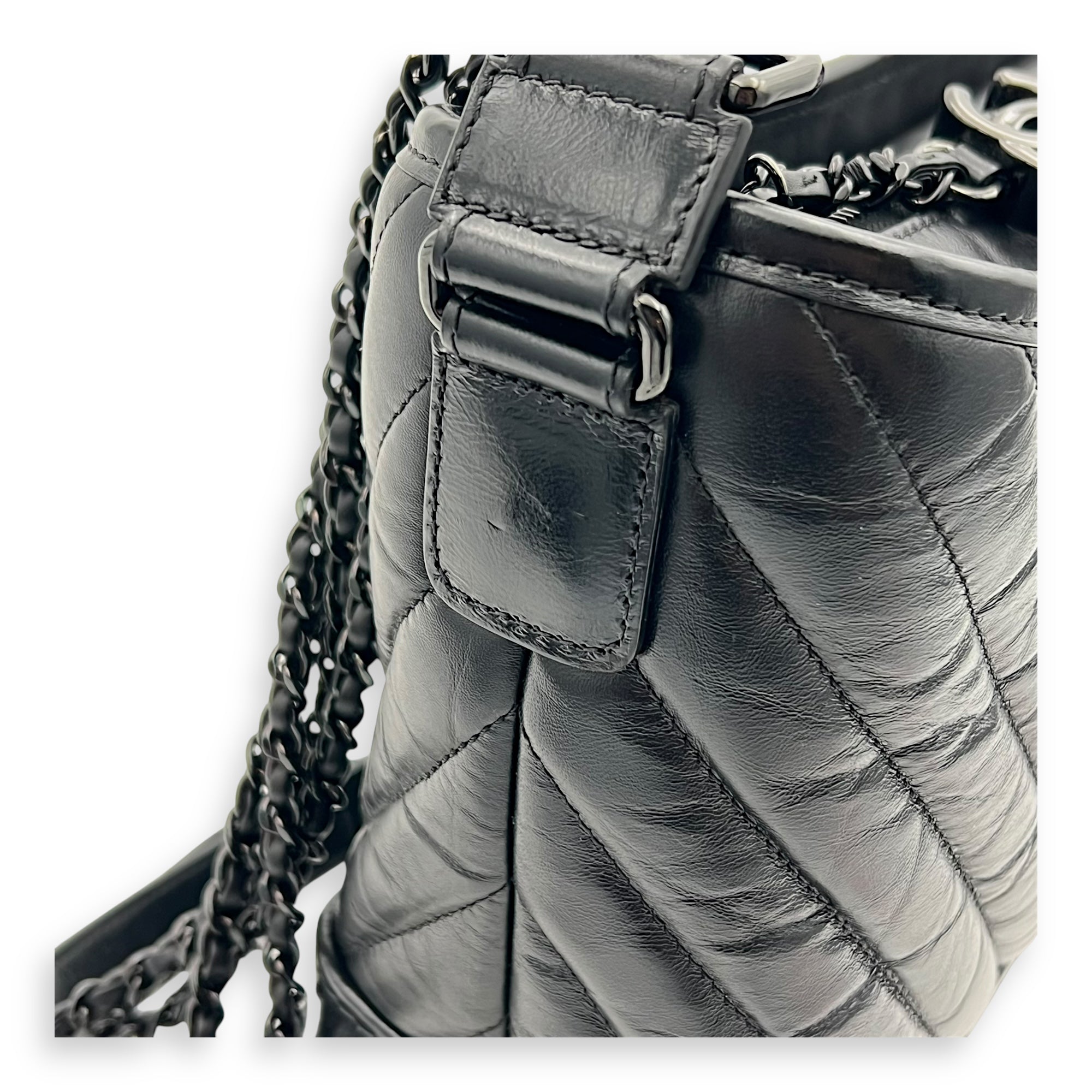 Gabrielle Large Black Shoulder Bag in Calfskin, So Black hardware
