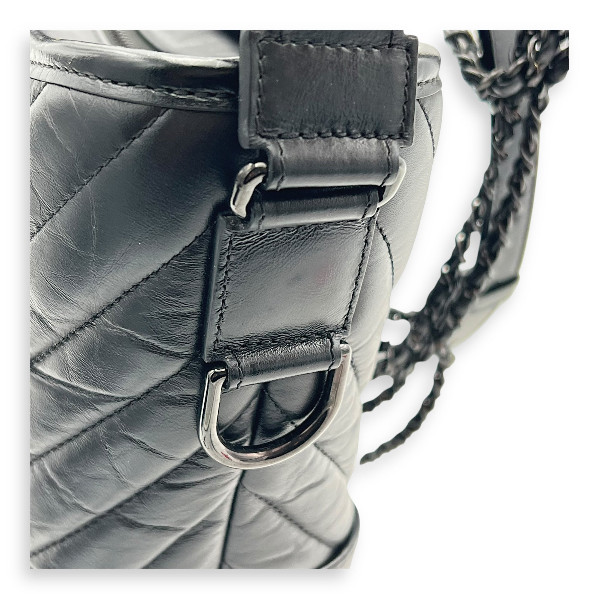 Gabrielle Large Black Shoulder Bag in Calfskin, So Black hardware