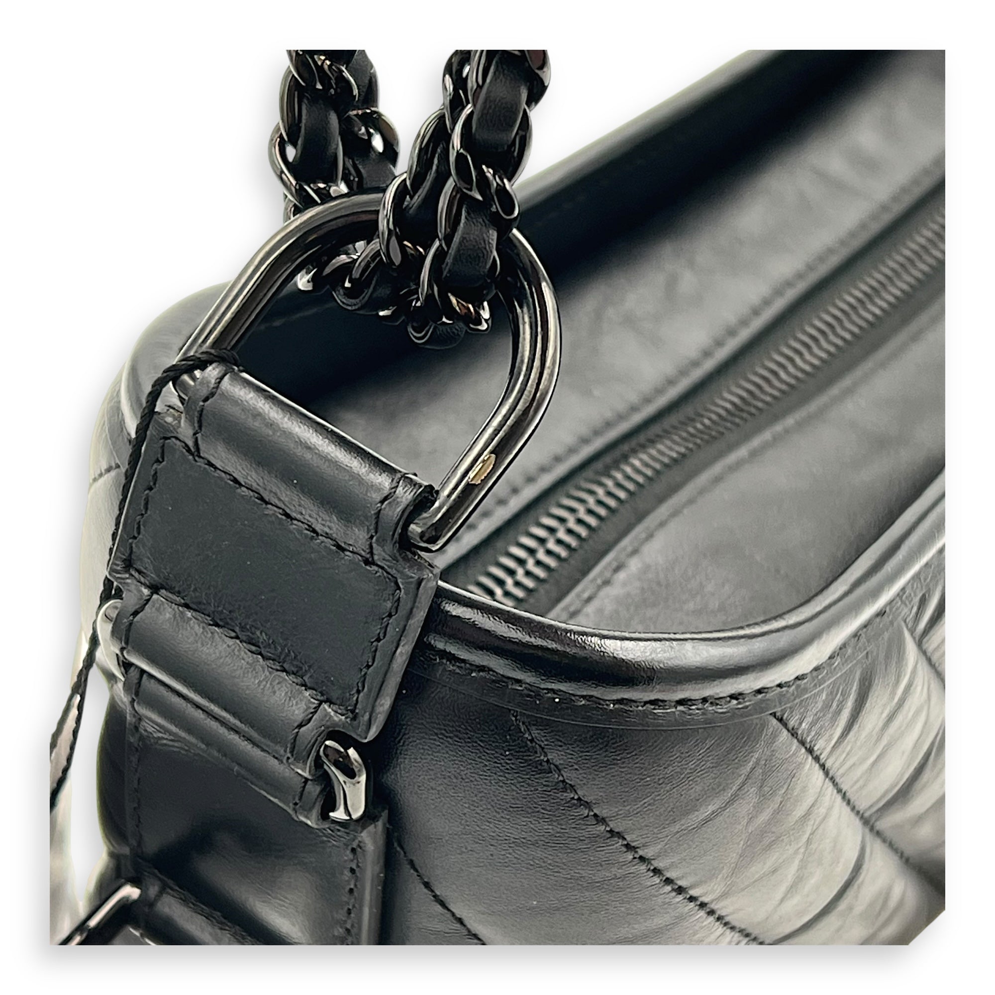 Gabrielle Large Black Shoulder Bag in Calfskin, So Black hardware