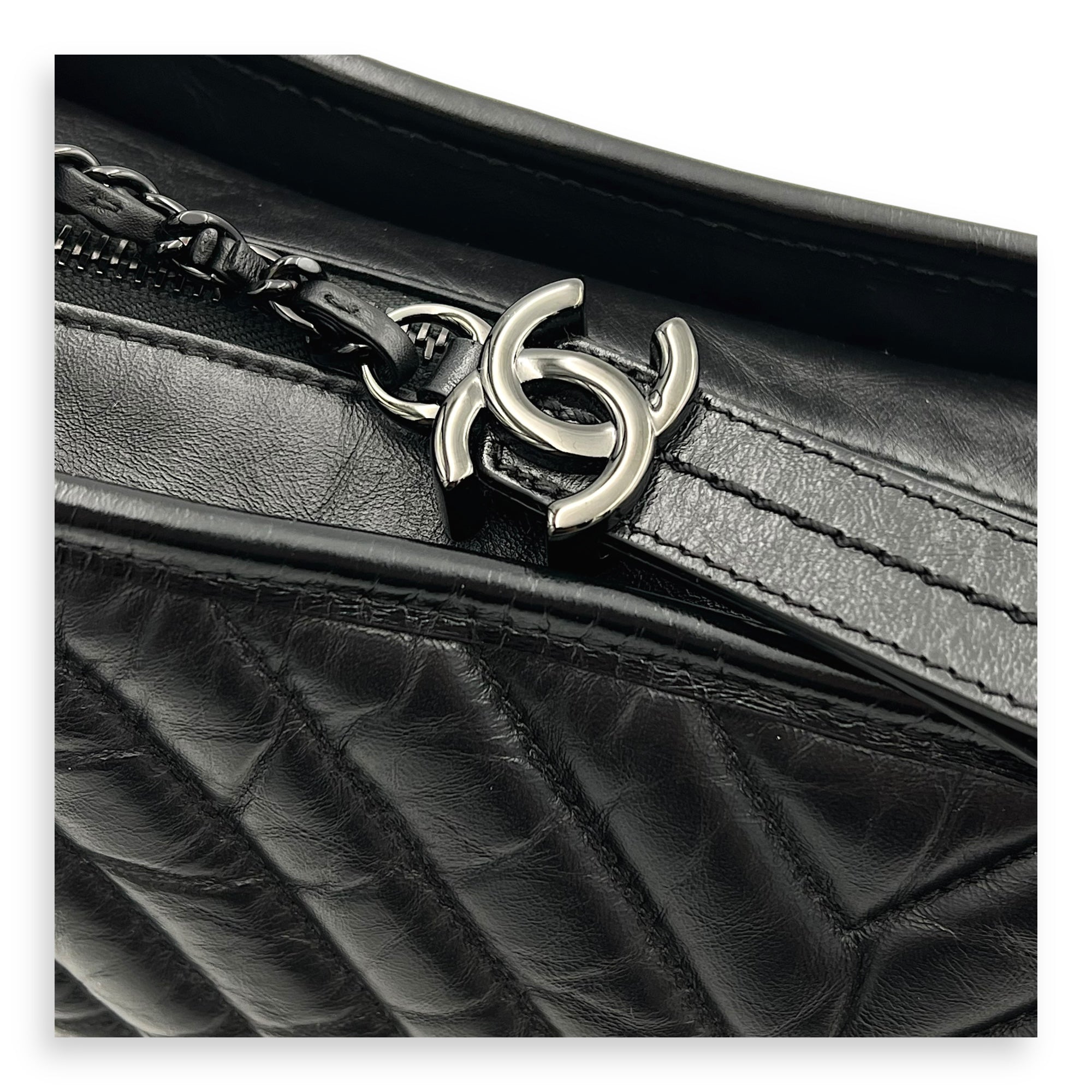 Gabrielle Large Black Shoulder Bag in Calfskin, So Black hardware