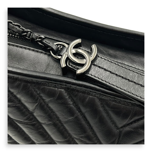 Gabrielle Large Black Shoulder Bag in Calfskin, So Black hardware