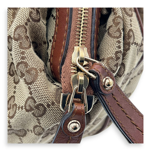 GG Top Handle Bag Brown in Jacquard, Gold hardware