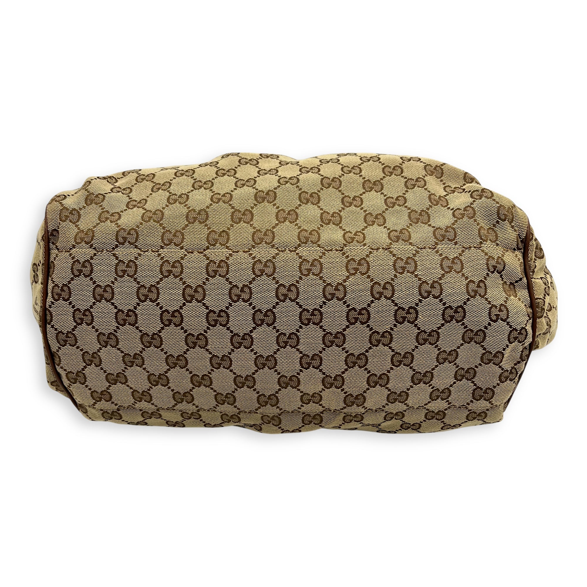 GG Top Handle Bag Brown in Jacquard, Gold hardware
