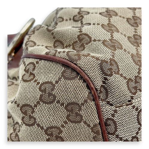 GG Top Handle Bag Brown in Jacquard, Gold hardware