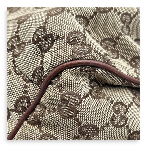 GG Top Handle Bag Brown in Jacquard, Gold hardware