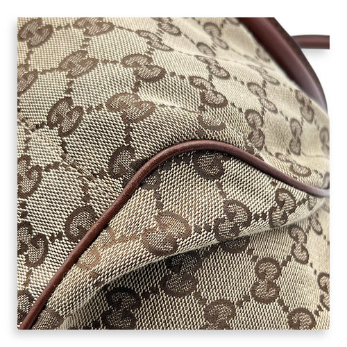 GG Top Handle Bag Brown in Jacquard, Gold hardware