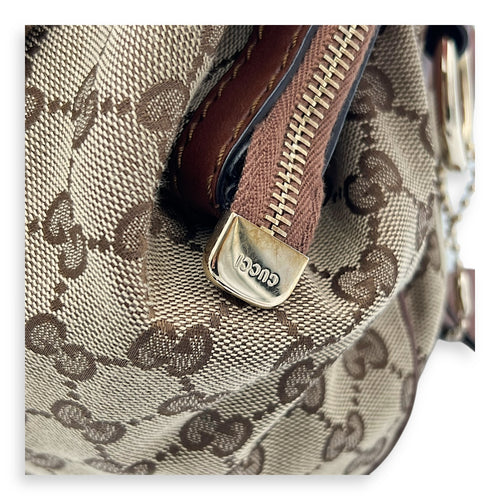 GG Top Handle Bag Brown in Jacquard, Gold hardware