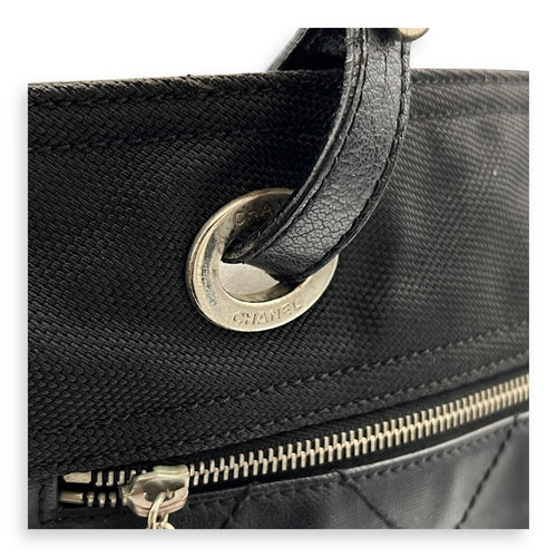 Biarritz Tote Bag Black in Coated Canvas, Silver hardware