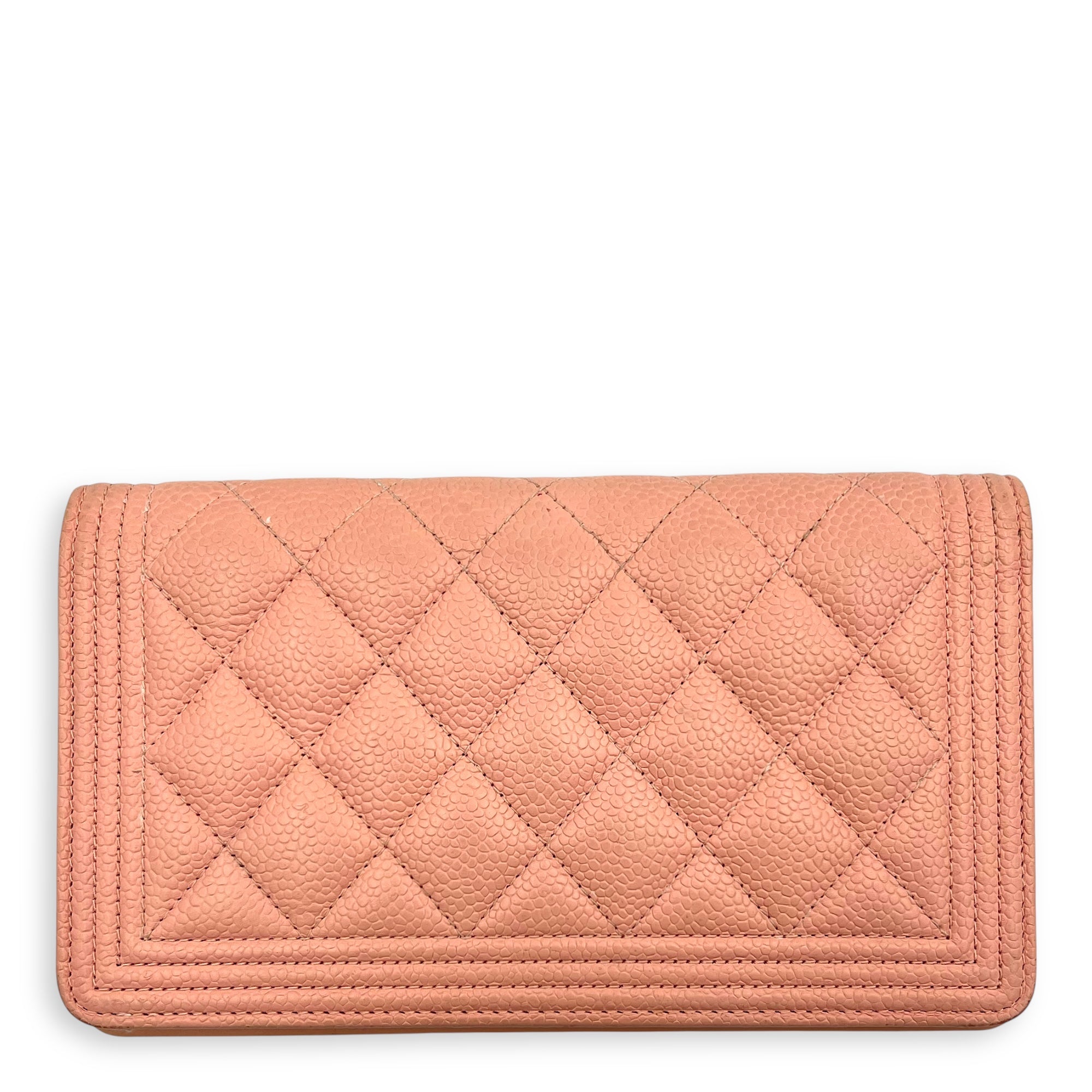 Boy Peach Wallet in Caviar Leather, Gold hardware