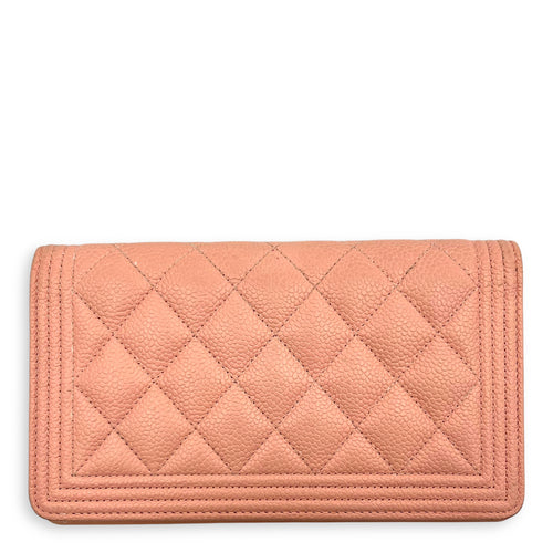Boy Peach Wallet in Caviar Leather, Gold hardware