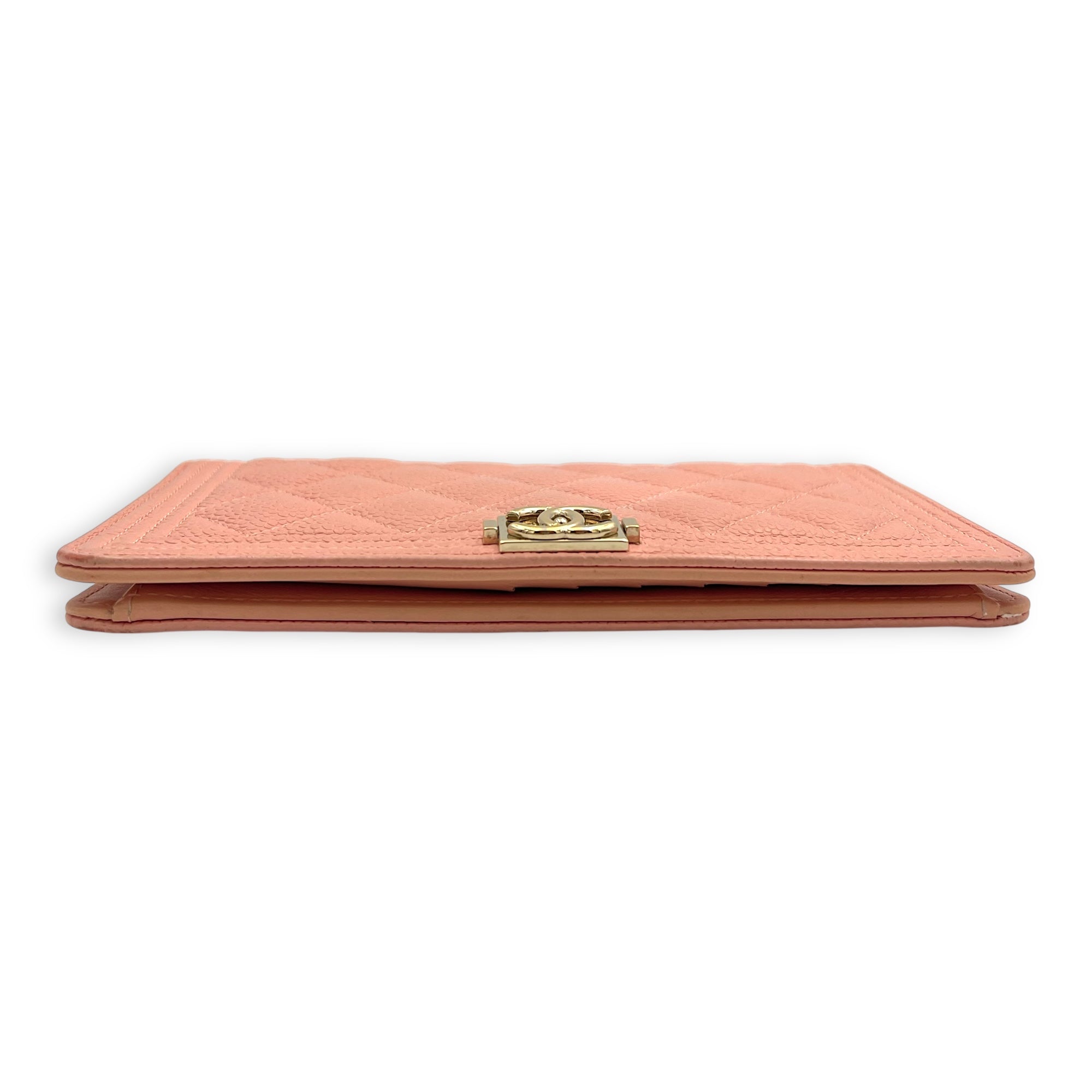 Boy Peach Wallet in Caviar Leather, Gold hardware