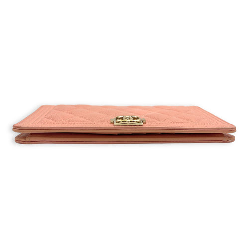 Boy Peach Wallet in Caviar Leather, Gold hardware