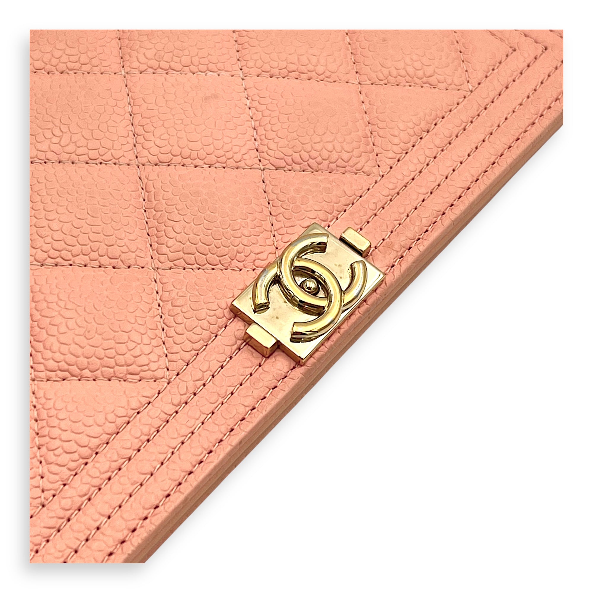 Boy Peach Wallet in Caviar Leather, Gold hardware