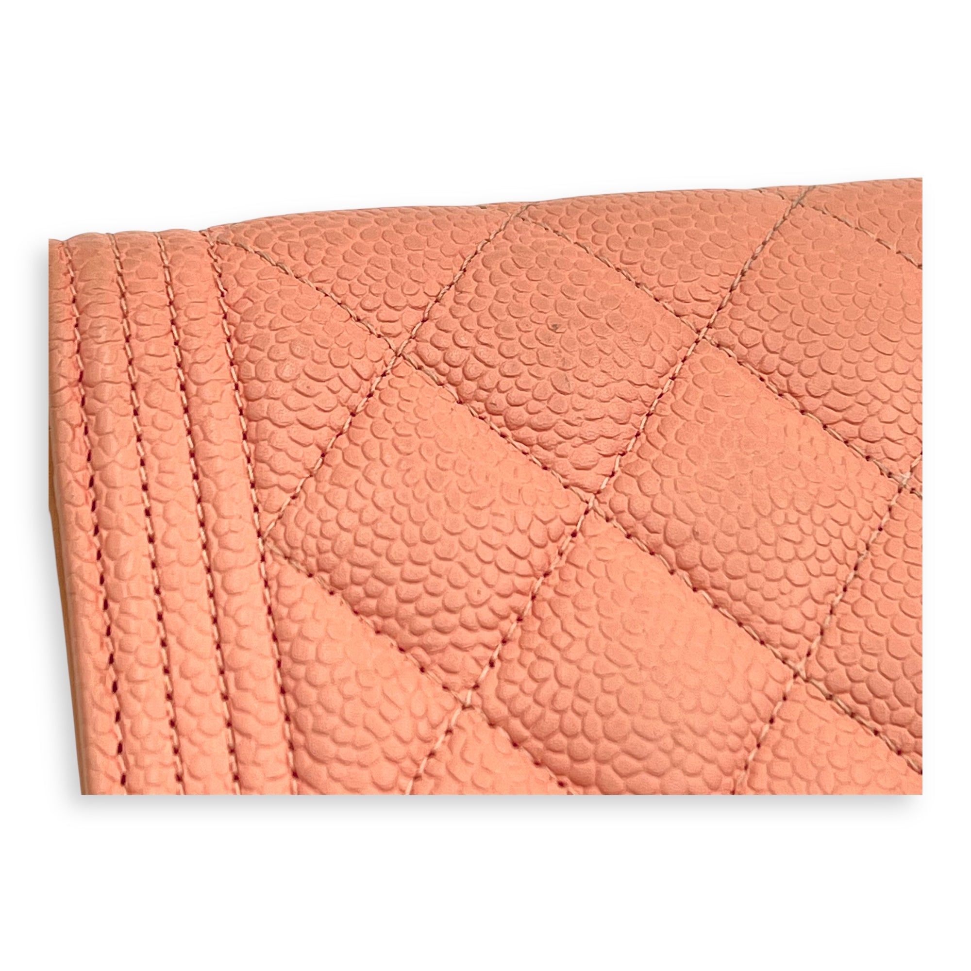 Boy Peach Wallet in Caviar Leather, Gold hardware