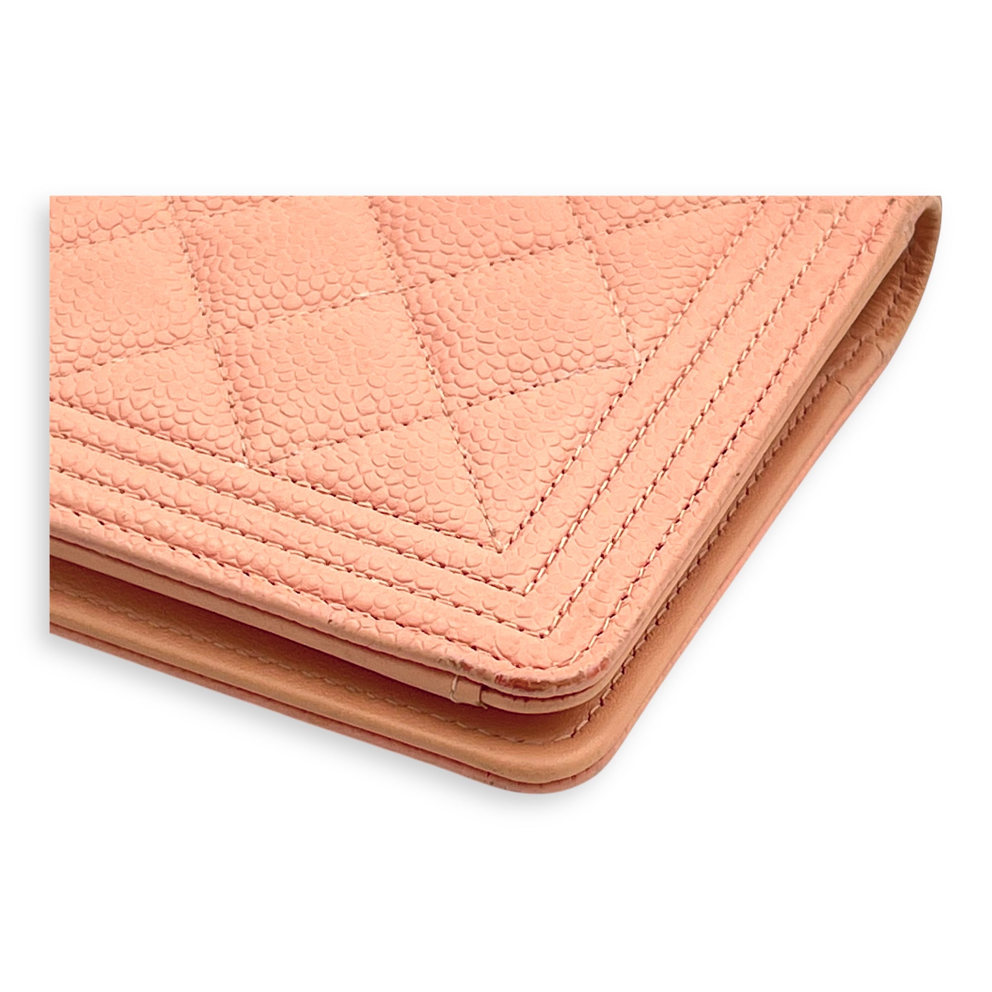 Boy Peach Wallet in Caviar Leather, Gold hardware