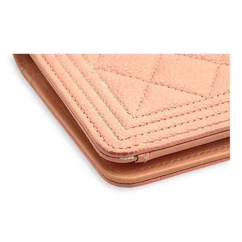 Boy Peach Wallet in Caviar Leather, Gold hardware