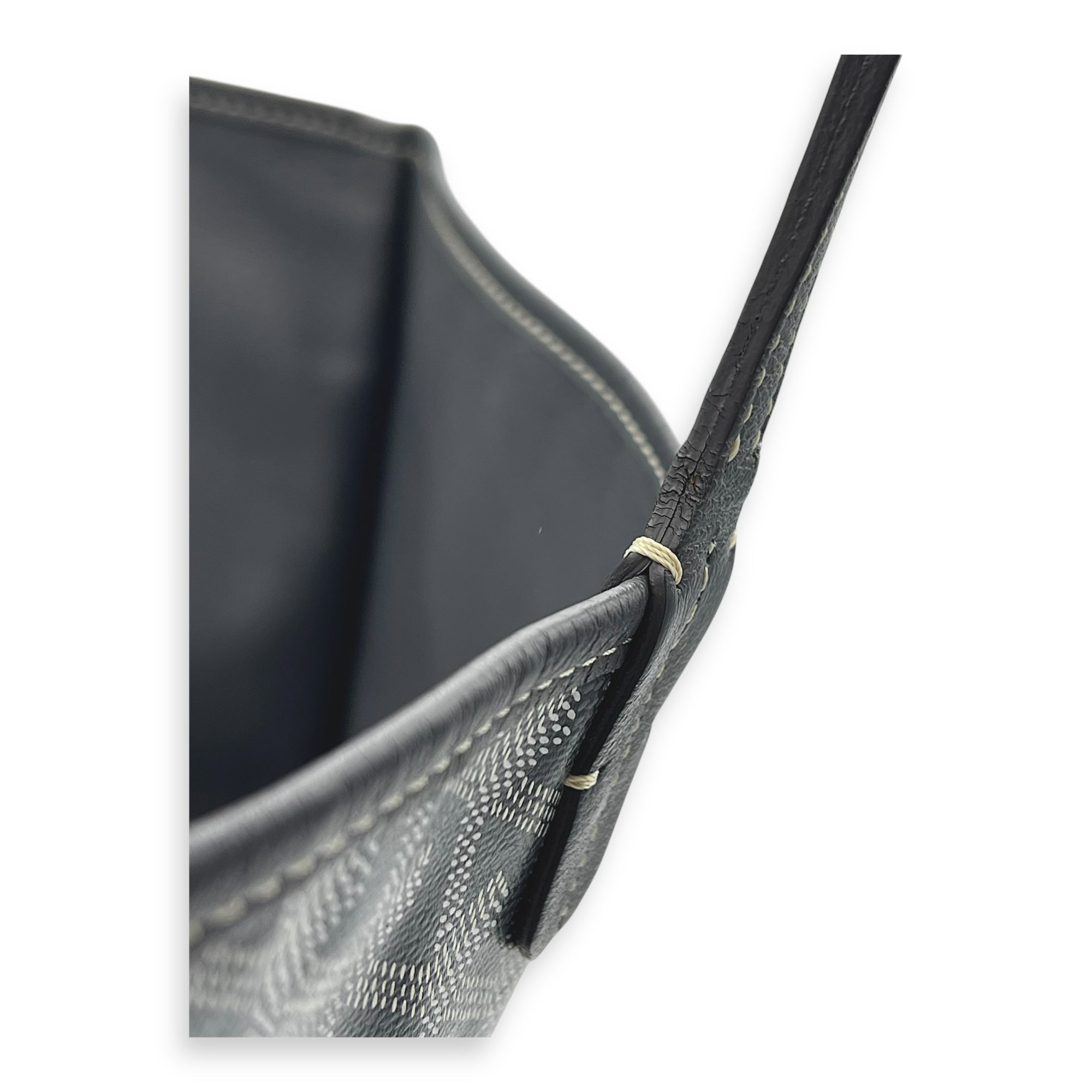 Anjou Top Handle Bag GM Grey in Coated Canvas, Silver hardware