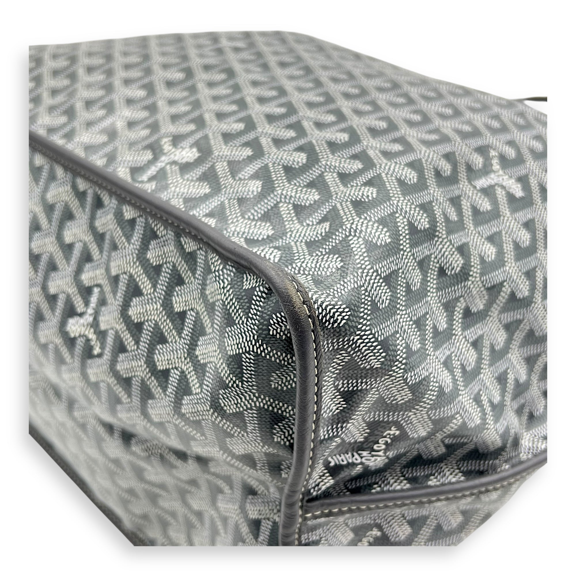 Anjou Top Handle Bag GM Grey in Coated Canvas, Silver hardware