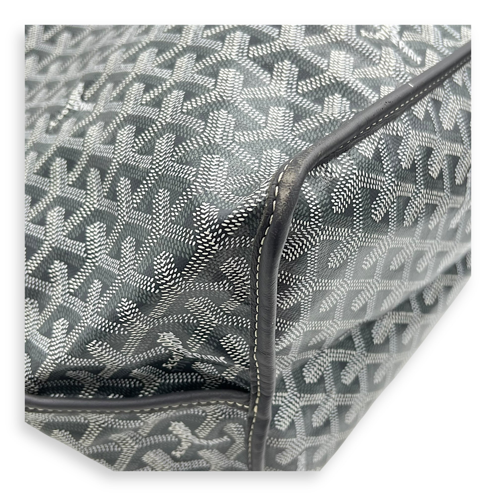 Anjou Top Handle Bag GM Grey in Coated Canvas, Silver hardware