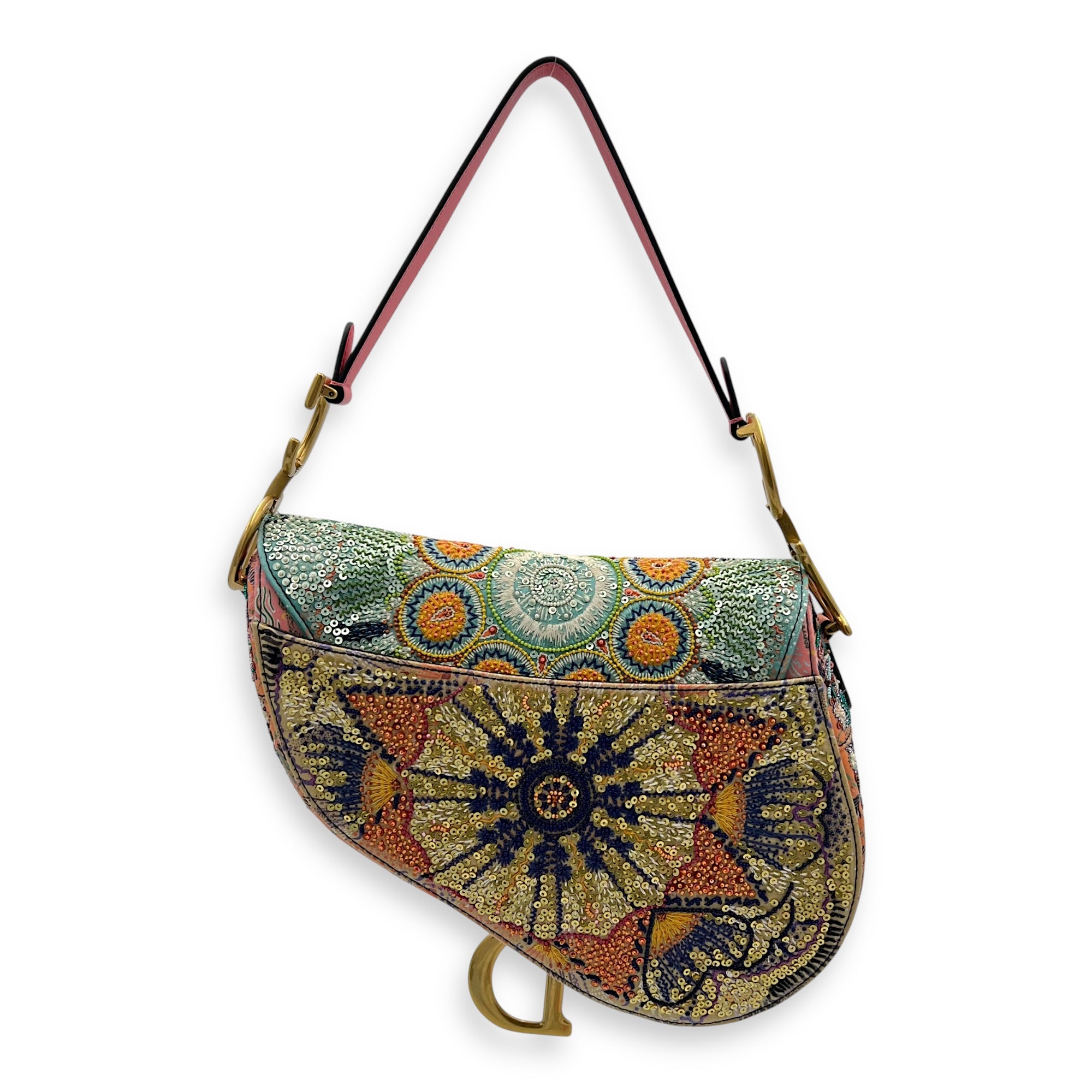 Saddle Shoulder Bag Medium Multi-colour in Beads, Gold hardware