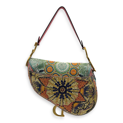 Saddle Shoulder Bag Medium Multi-colour in Beads, Gold hardware