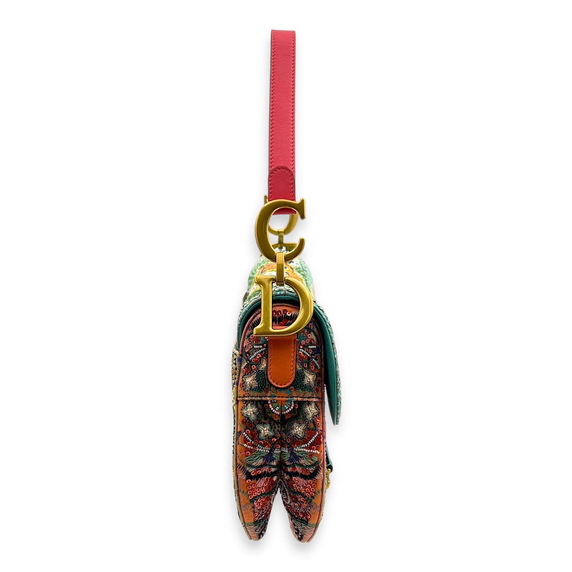Saddle Shoulder Bag Medium Multi-colour in Beads, Gold hardware