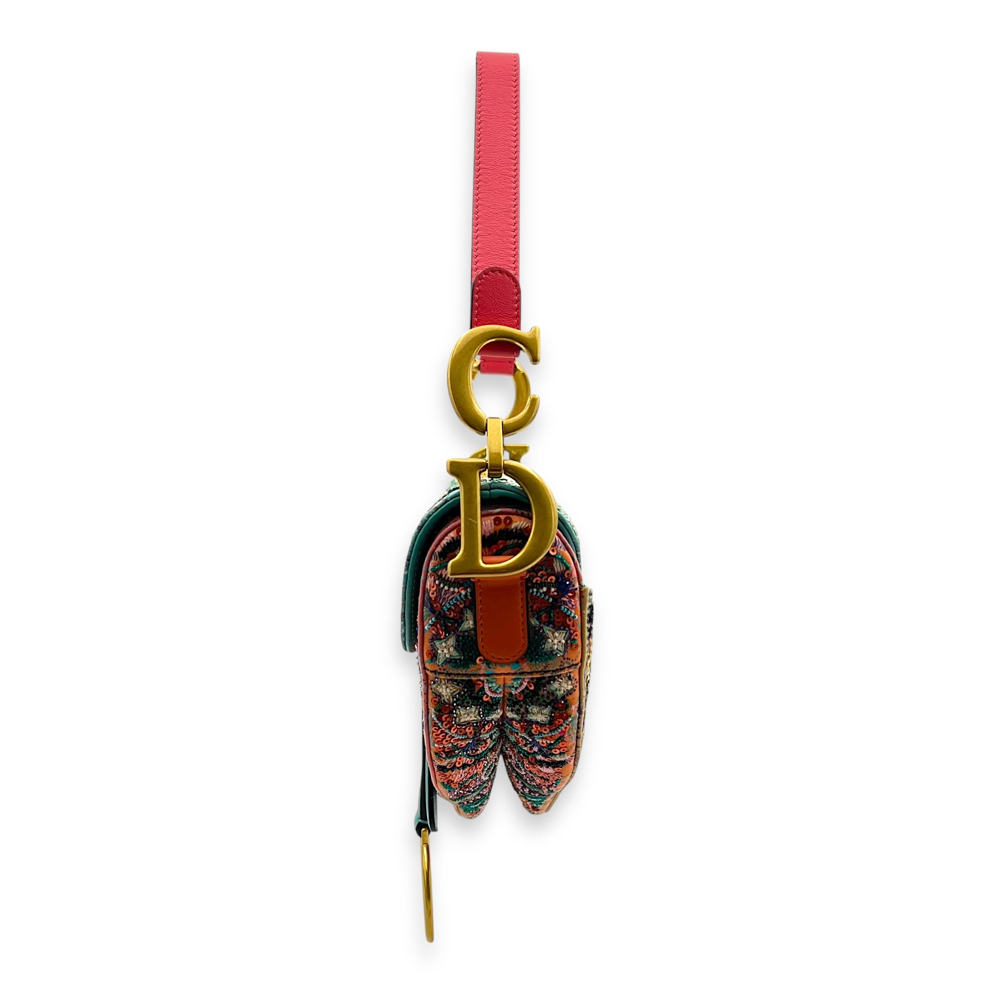 Saddle Shoulder Bag Medium Multi-colour in Beads, Gold hardware