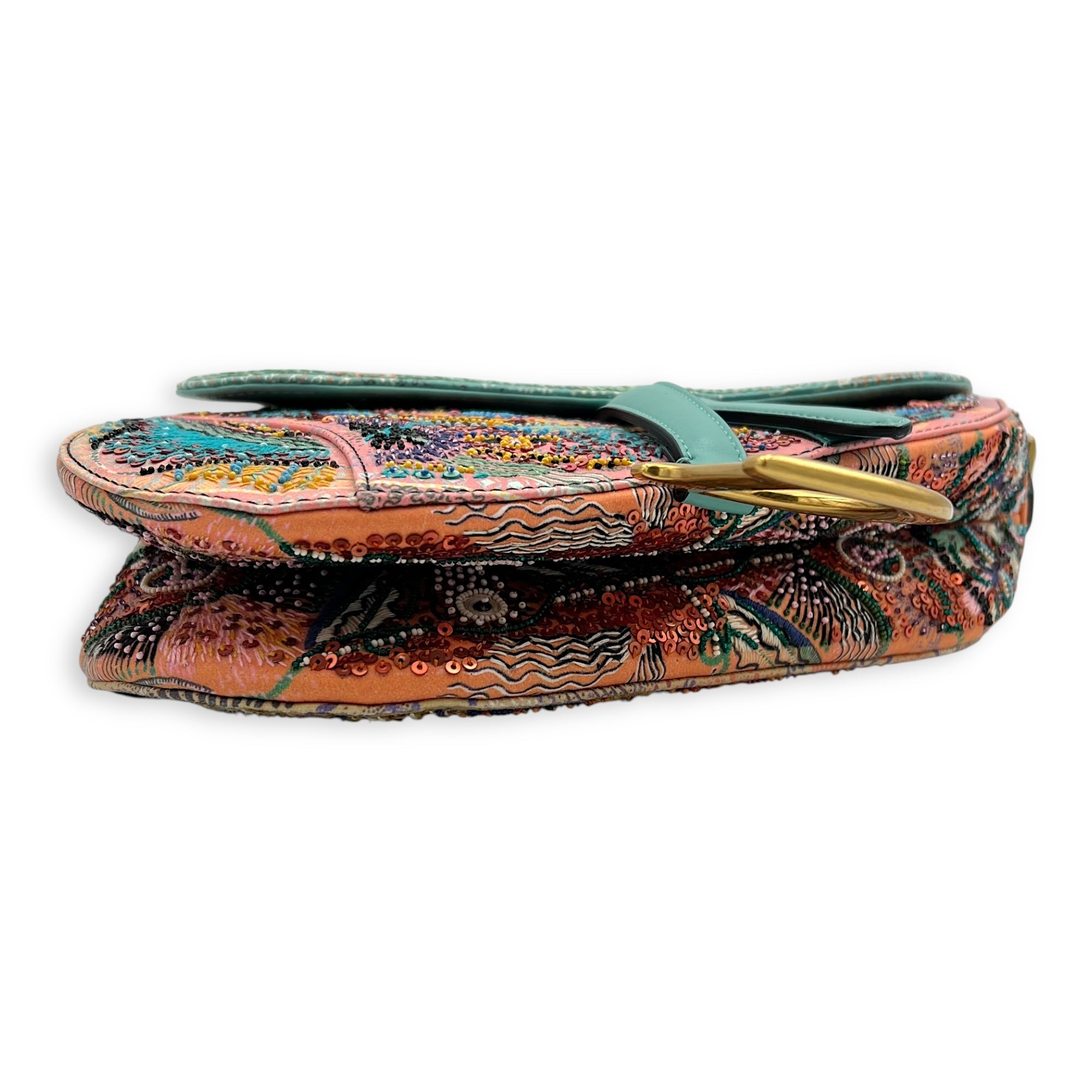 Saddle Shoulder Bag Medium Multi-colour in Beads, Gold hardware