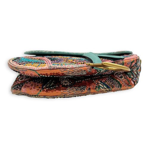 Saddle Shoulder Bag Medium Multi-colour in Beads, Gold hardware
