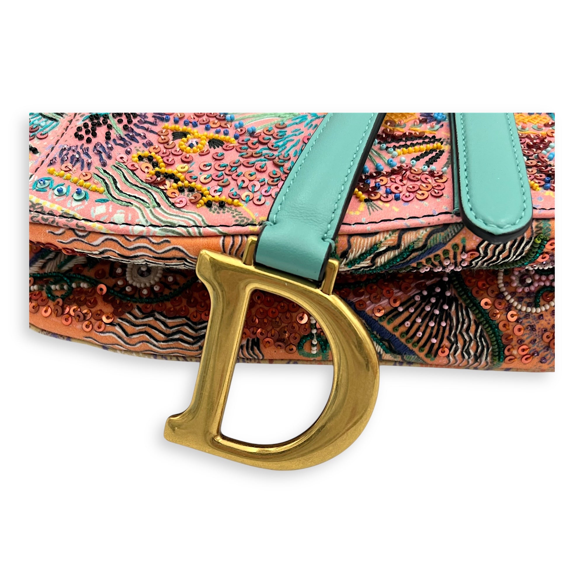 Saddle Shoulder Bag Medium Multi-colour in Beads, Gold hardware