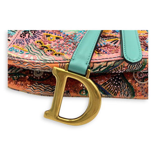 Saddle Shoulder Bag Medium Multi-colour in Beads, Gold hardware