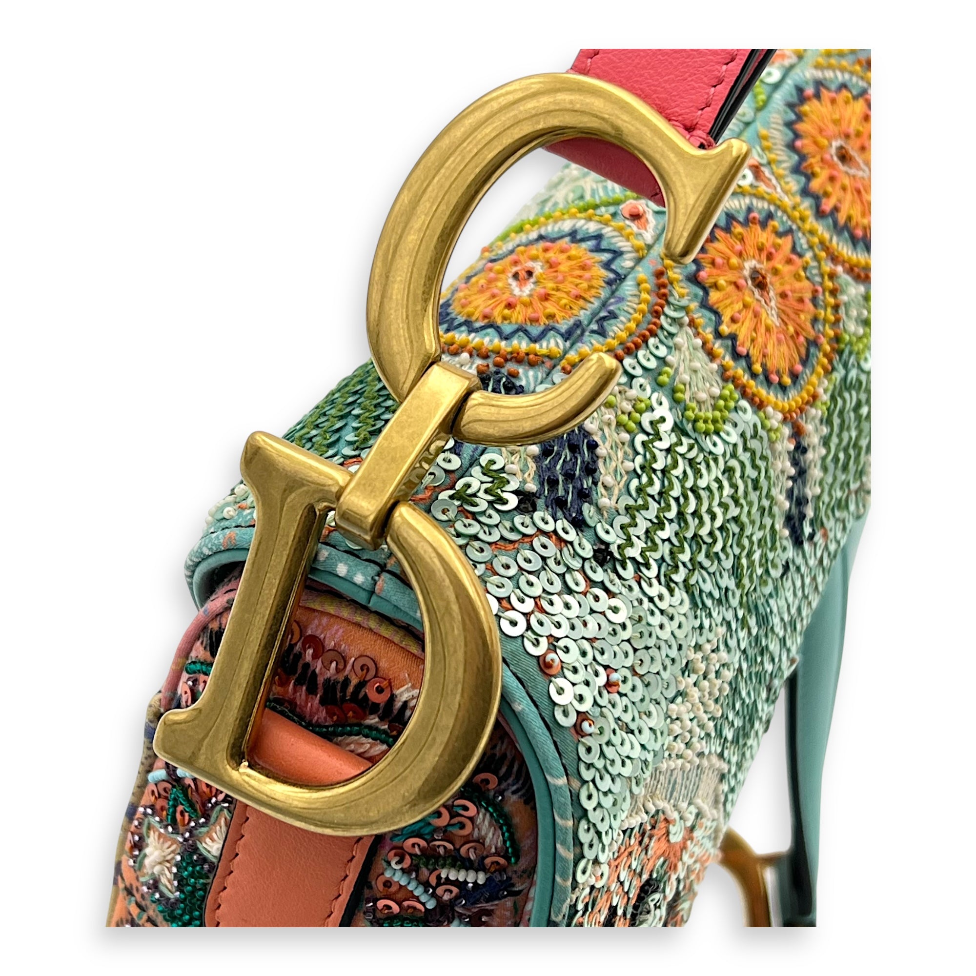 Saddle Shoulder Bag Medium Multi-colour in Beads, Gold hardware