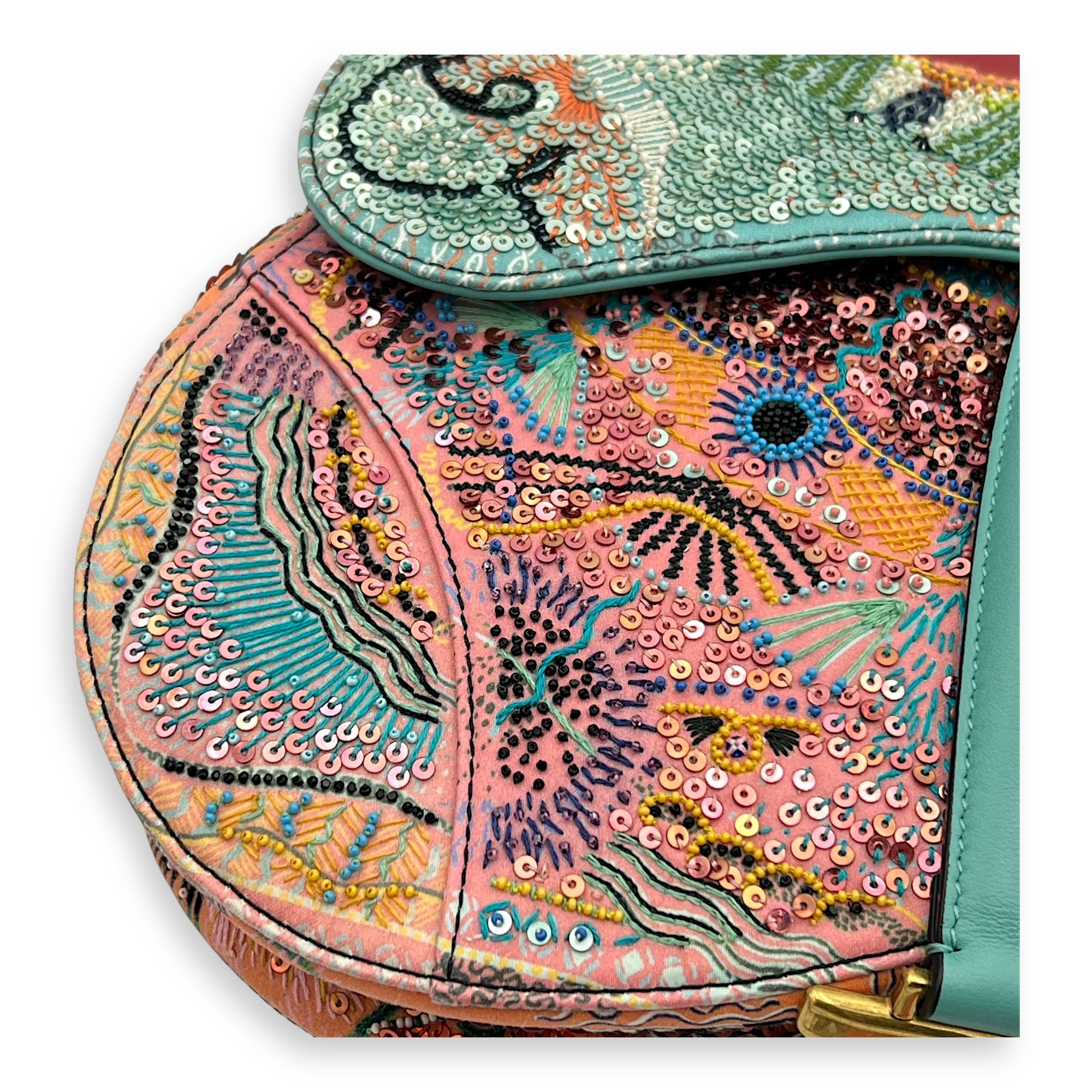 Saddle Shoulder Bag Medium Multi-colour in Beads, Gold hardware
