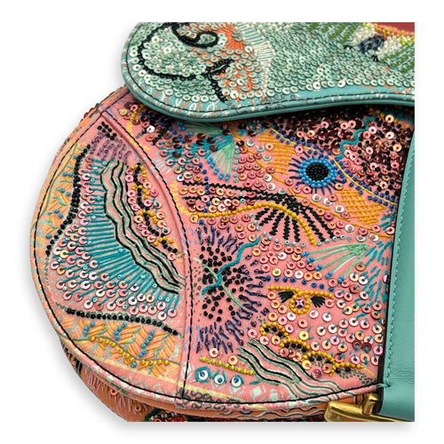 Saddle Shoulder Bag Medium Multi-colour in Beads, Gold hardware