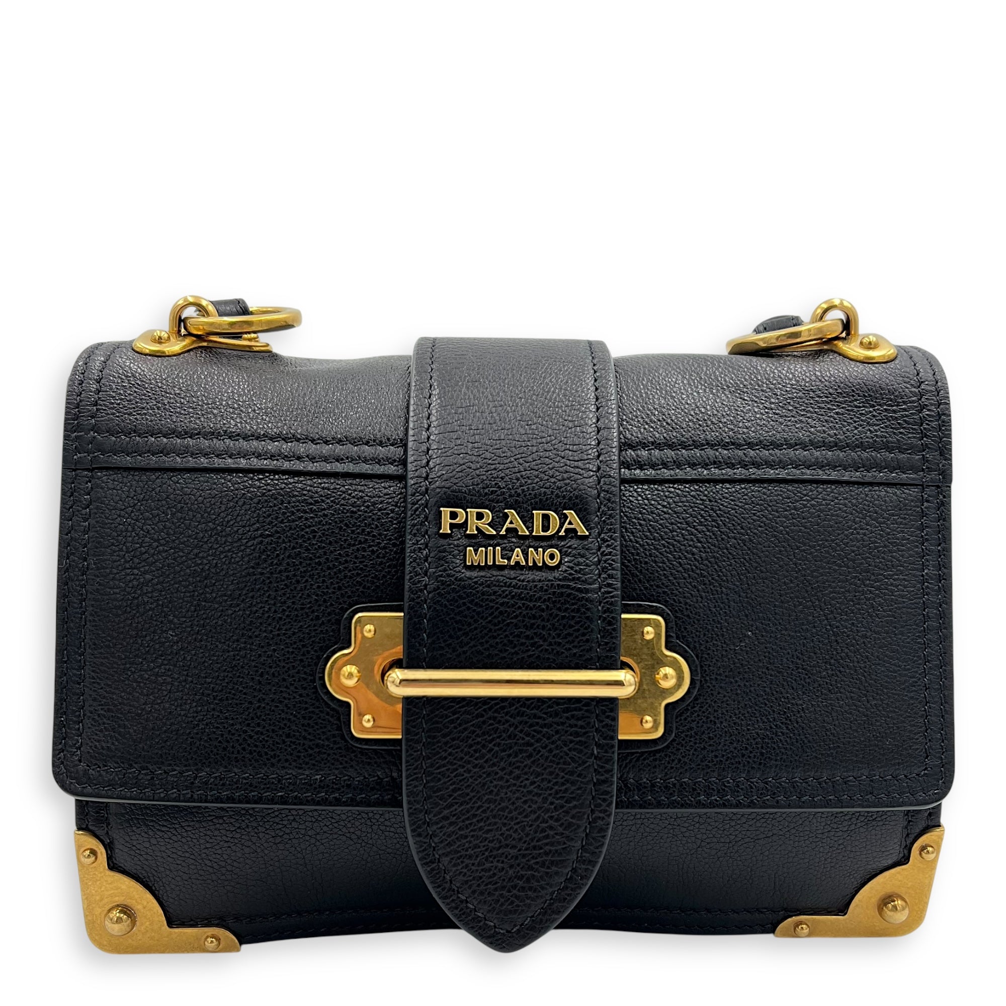 Cahier Shoulder Bag Black in Calfskin, Gold hardware